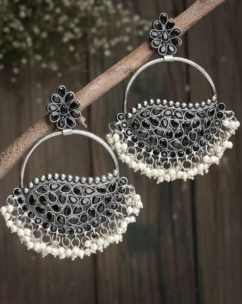 Buy Teejh Saara Floral Pearl White & Black Stone Bali Earrings Online At  Best Price @ Tata CLiQ