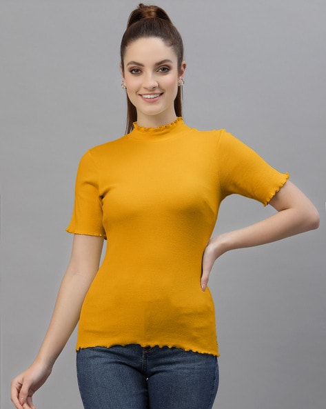 Buy Ribbed Tailored Fit Lettuce Hem Top Online at Best Prices in