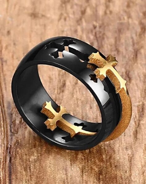 Mens Cross Ring in Yellow Gold | Modern Gem Jewelry | Saratti