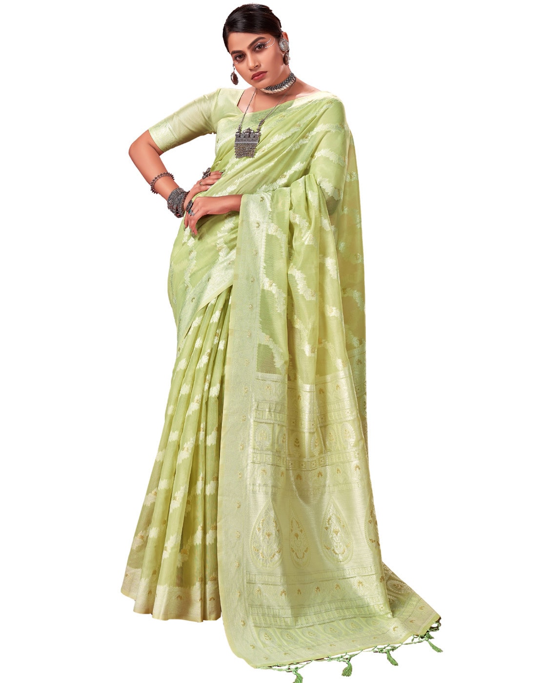 Sea Green Ombre Handloom Organza Saree Set Design by Sawan Gandhi at  Pernia's Pop Up Shop 2024