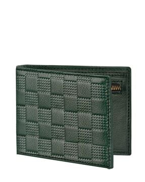 LORENZ Checked Genuine Leather Bi-Fold Wallet For Men (Green, FS)