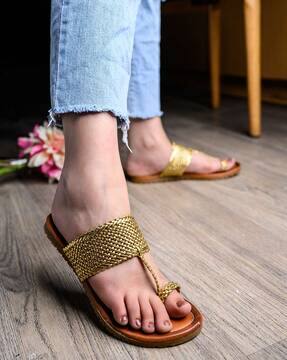 Buy Gold-Toned Flat Sandals for Women by Shoetopia Online | Ajio.com