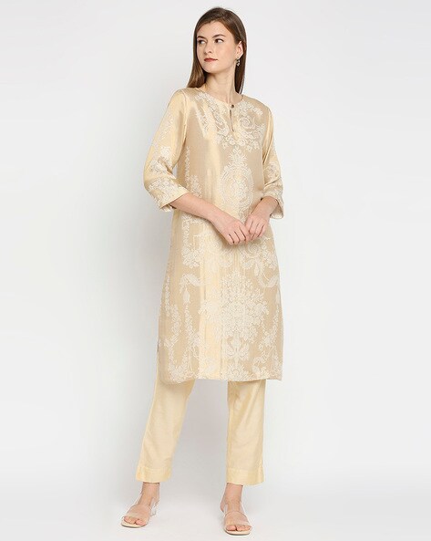 Buy Leela by A White Chanderi Gota Embroidered Kurta And Pant Set Online   Aza Fashions