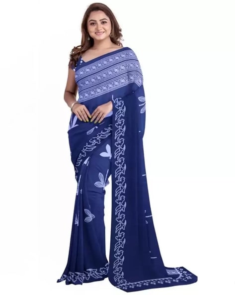 Rekha Maniyar Women's Georgette Saree With Butterfly Print And Unstitched  Blouse