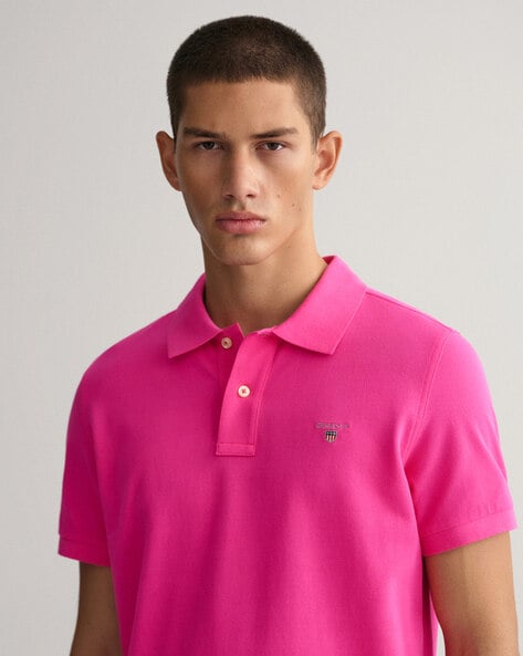 Pink gant polo clearance shirt