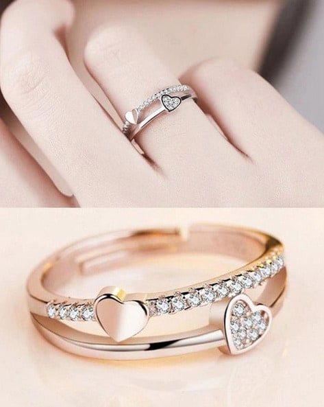 Crystal Finger Ring Women Double Layer Rings Stainless Steel Jewelry  Valentine | eBay