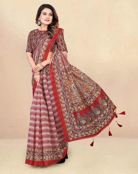 Buy Maroon Sarees for Women by Indethnic Online | Ajio.com