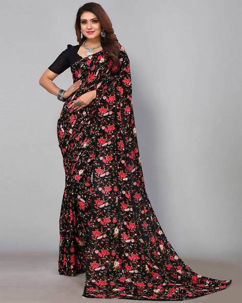 Details more than 228 black saree with red flowers super hot