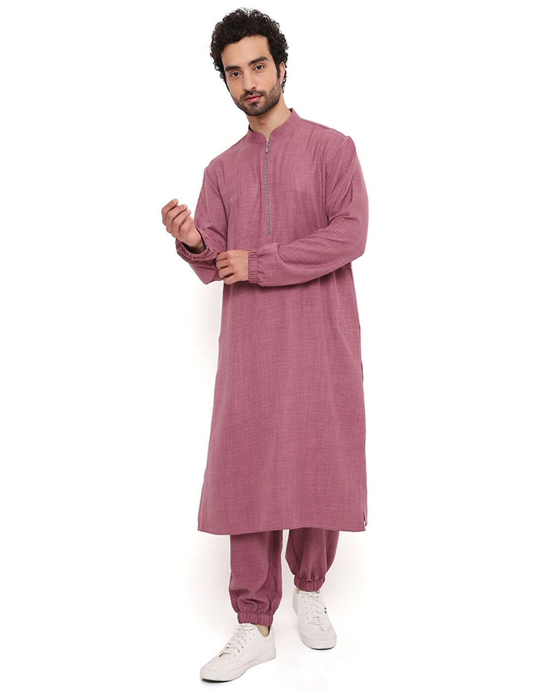 Onion Pink Soft Linen Bomber Kurta with Jogger Pants