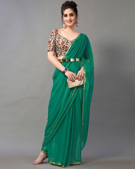 Buy Pista Green Saree with Stylish Pista Green Blouse | Designer Wear |  TheHLabel