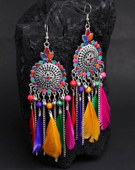 1pair Exotic Luxury Vintage Feather Dangle Earrings With Hollow Out Circle  Design, Suitable For Women's Daily Wearing And Party | SHEIN USA