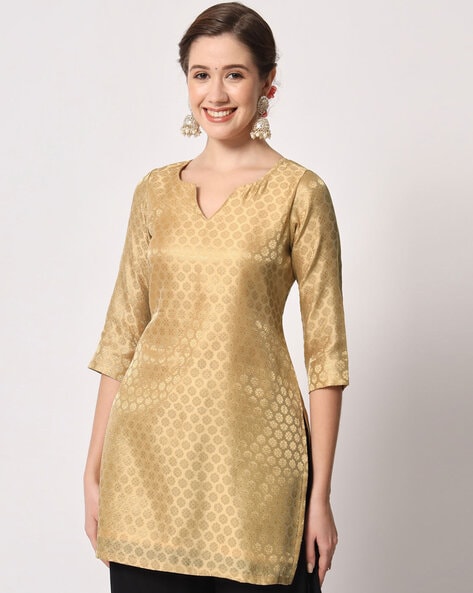 Women's Chanderi Silk Gold Straight Embellished Embellished Kurta With Pants