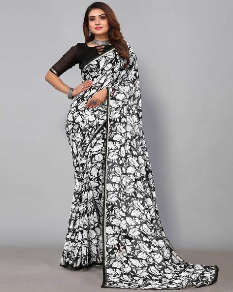 TRB SATIN CREPE WITH WHITE BASE FLORAL PRINT SAREE – The Revive Boutique