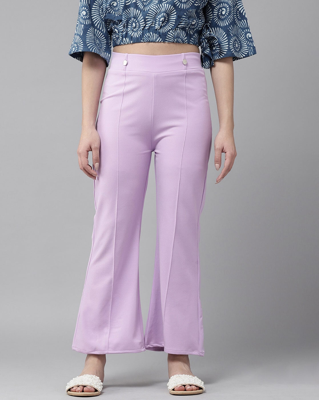 High Star Purple Straight Fit High Rise Trousers