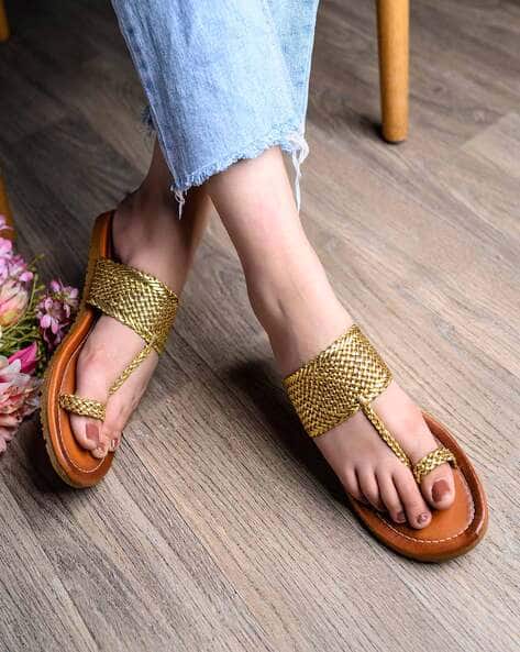 Buy Gold-Toned Flat Sandals for Women by Shoetopia Online | Ajio.com