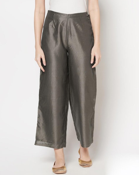 Rich & Skinny 100% Silk Cargo Pants Womens L Grey Cropped Tie Capri Utility  | eBay
