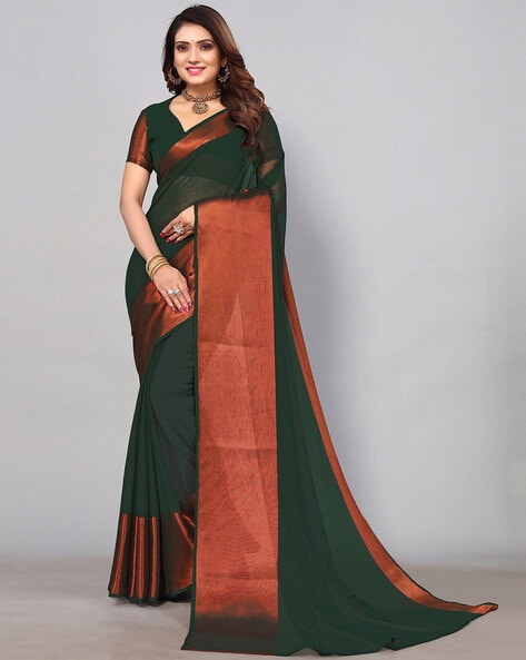 Brown & Green Color Combination Handloom Sitara Saree