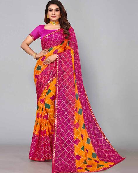 Leheriya saree - Buy designer multicolor leheriya saree online at wholesale  price. – SHANGRILA DESIGNER