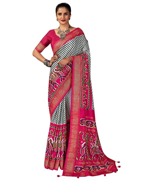 Jolly Women`s Paithani Silk Saree with Traditional Woven Peacock Design  with Contrast Blouse Piece - Rani Pink : Amazon.in: Clothing & Accessories