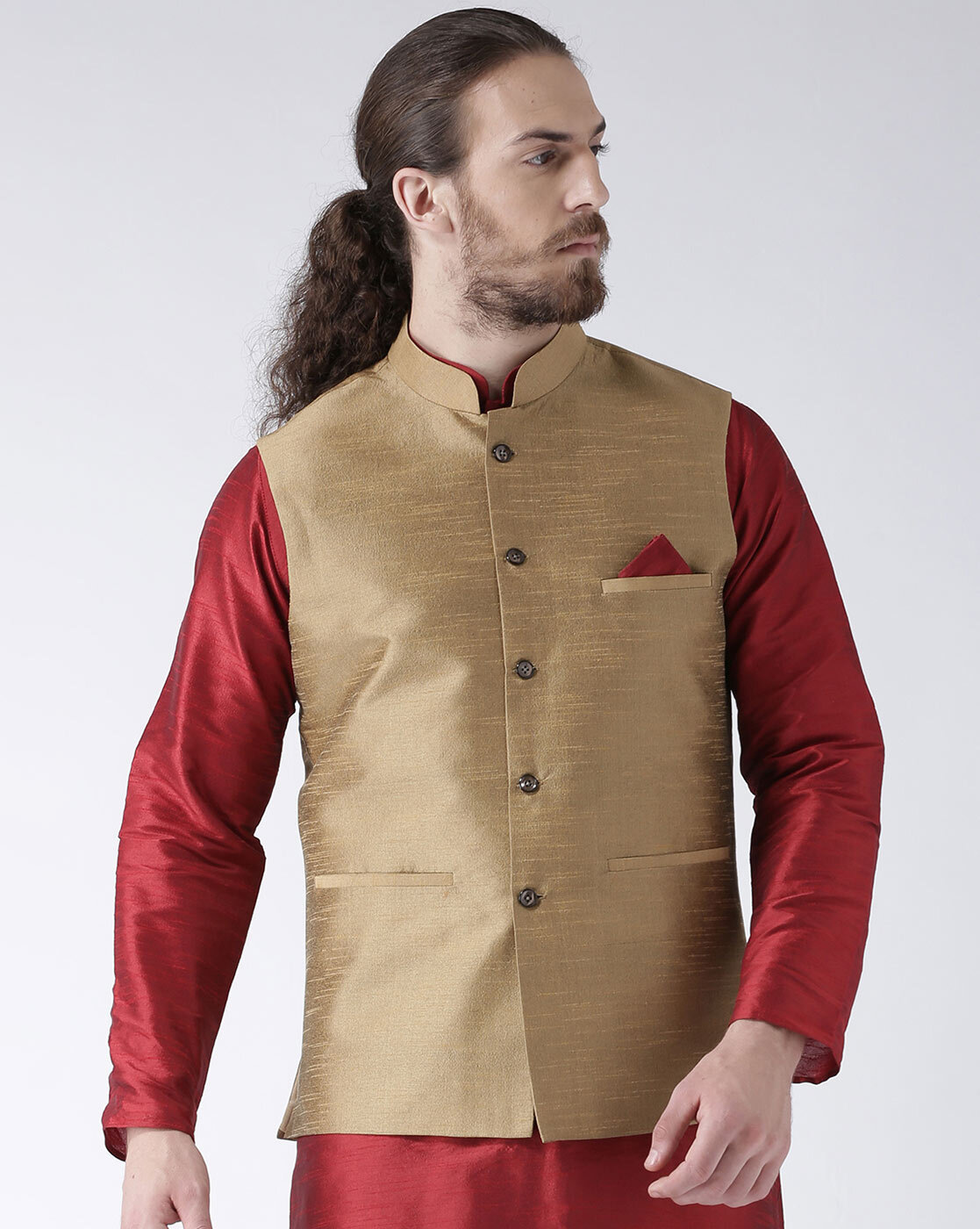 Maroon Readymade Kurta Pant With Nehru Jacket 342MW11