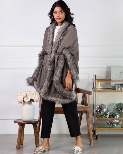 Shawl with Faux Fur Border Price in India