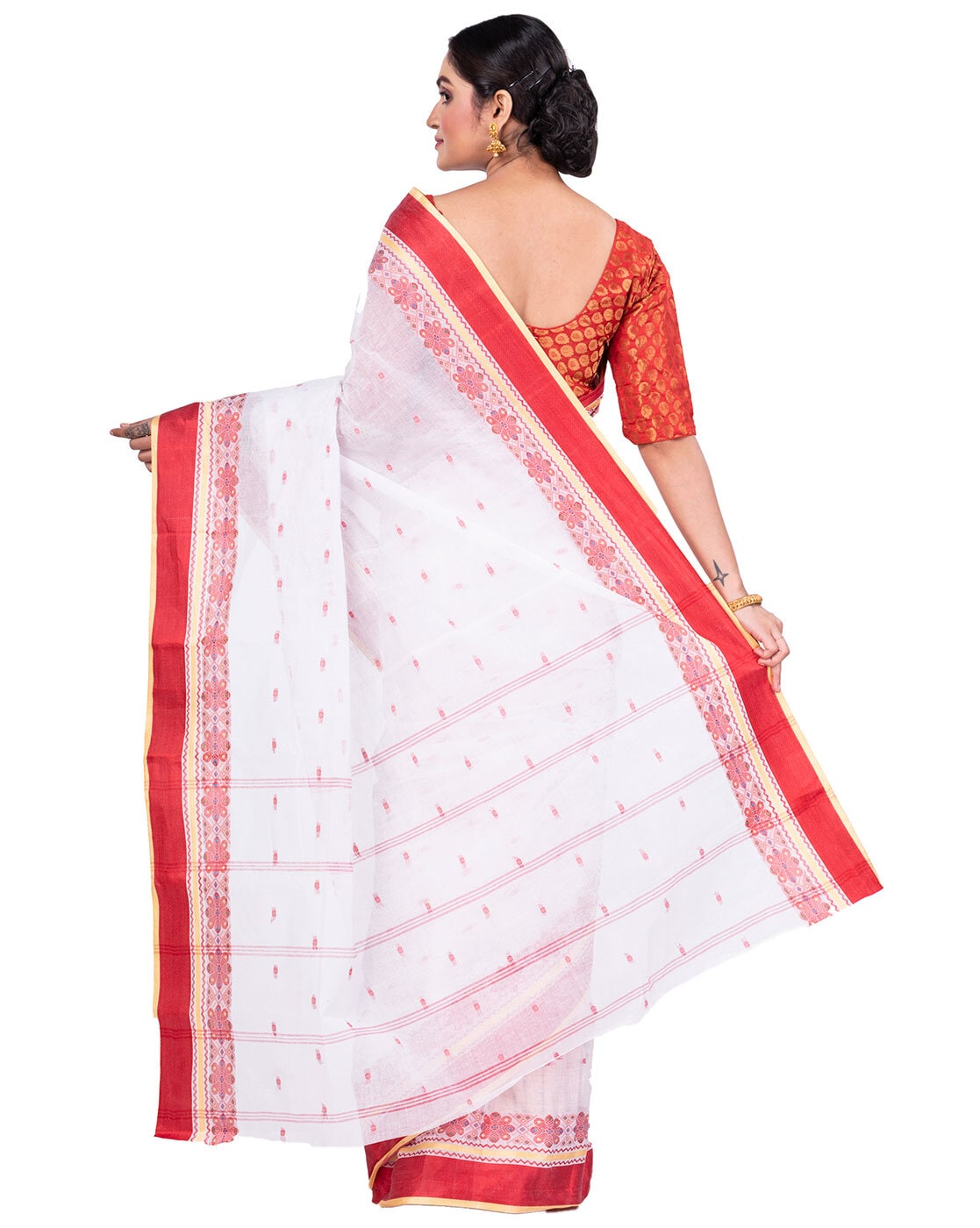 Buy Raj Saree House Women's Traditional Cotton Silk Bengali Handloom Tant  Saree - Print Work, With Blouse Piece (White-Red) Online at Best Prices in  India - JioMart.