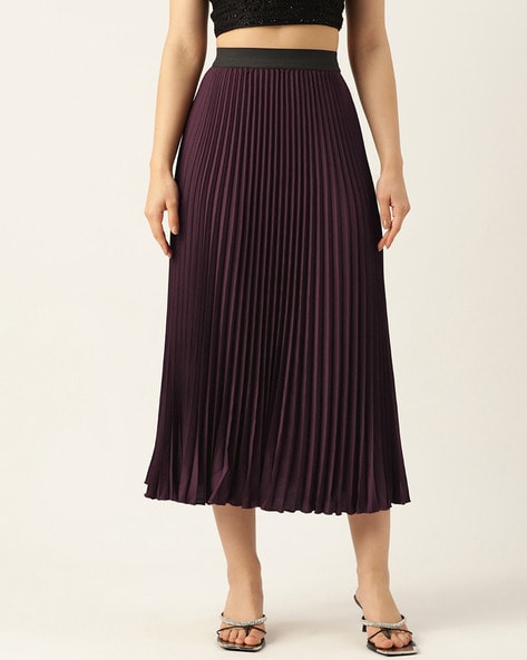 Buy Wisstler Pleated Flared Skirt with Elasticated Waist | AJIO