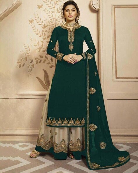 Embellished 3-Piece Semi-Stitched Dress Material Price in India