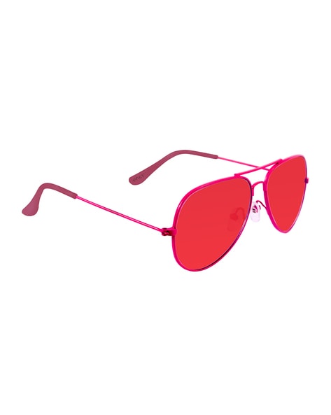 Red Thick Hipster Rectangle Tinted Sunglasses with Red Sunwear Lenses -  Couch