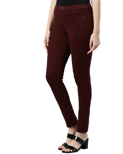 Buy Maroon Jeans & Jeggings for Women by GO COLORS Online