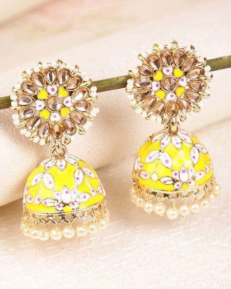 Golden Kundan Pearl Jhumka Earrings