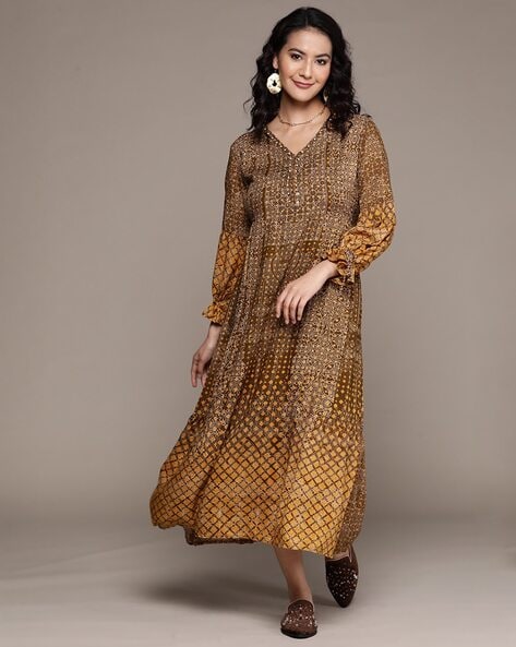 RI Ritu Kumar Black & Ecru Printed Cowl Dress – Saris and Things