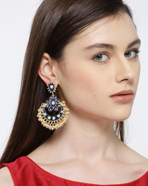 spargz multicoloured chandbali chandbali earrings with beaded drop