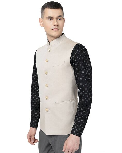 Buy Sea Shell White Self Design Modi Jacket Online in the UK @Manyavar - Nehru  Jacket for Men