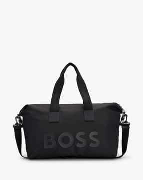 Buy BOSS Logo Print Zip-Up Hold All Duffle Bag Black Color Men
