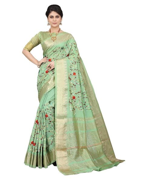 Floral Embroidered Saree with Contrast Border