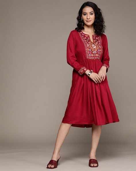 Buy Peach Chanda Embroidered Dress Online - RI.Ritu Kumar India Store View