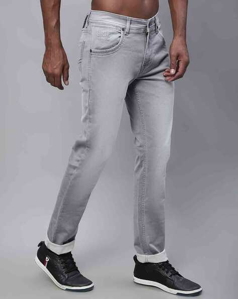 Cantabil Grey Regular Fit Heavily Washed Jeans