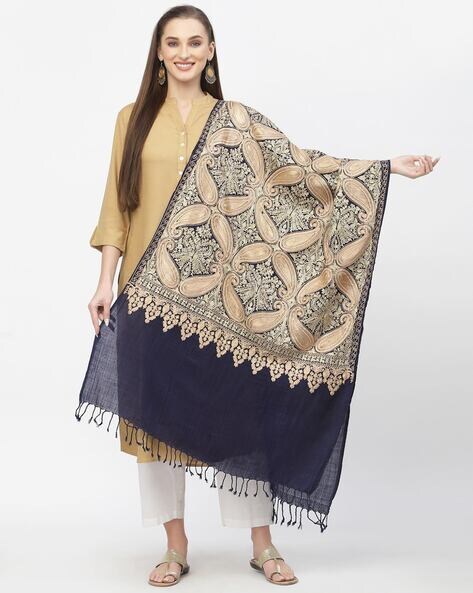 Paisley Embroidered Stole with Tassels Price in India
