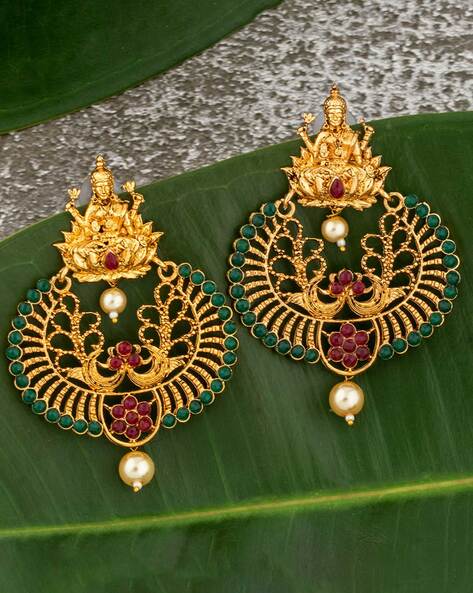 Buy Dugran By Dugristyle Red and Gold Jhumkas Earring with Pearls and  Natural Stones online