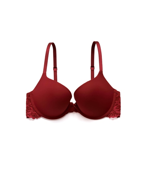 Women's burgundy push-up bra with lace - Underwear red