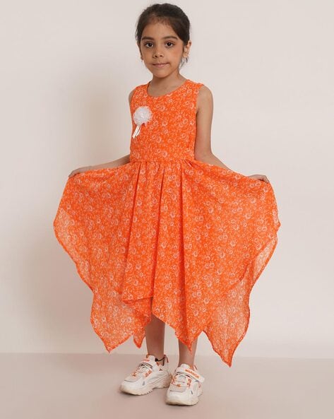 Orange Organza Frilled Dress For Girls Design by Casa Ninos at Pernia's Pop  Up Shop 2024