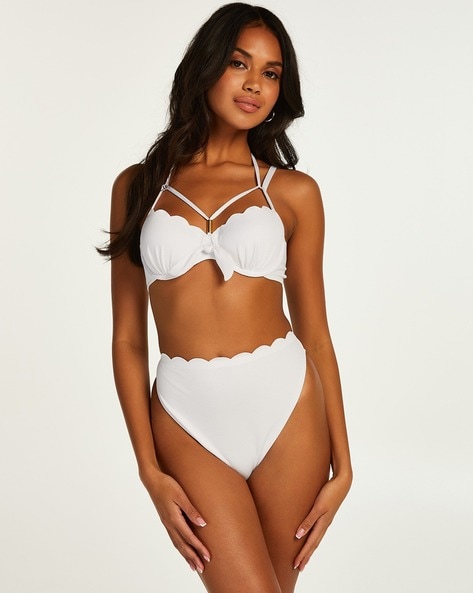 Hunkemoller scallop halter neck swimsuit in white