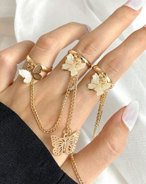 1pc One-finger Chain With Round Beads Design Fashionable Gold Plated Ring  Bracelet | SHEIN USA