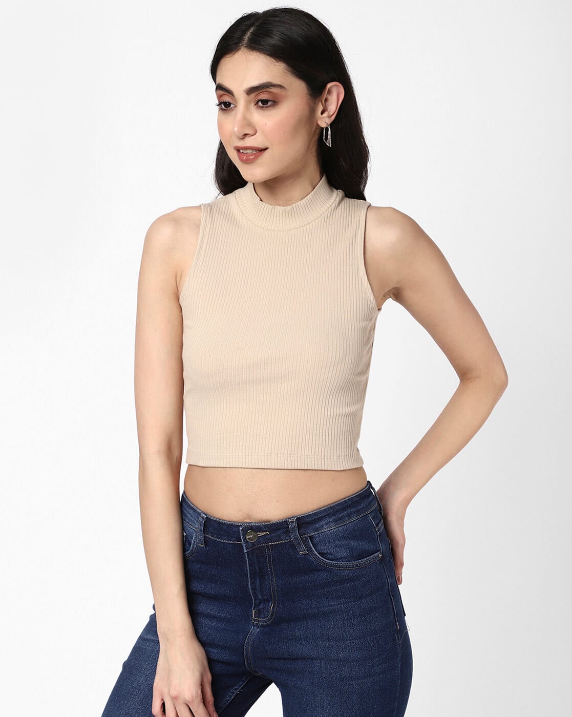 Striped High-Neck Crop Top