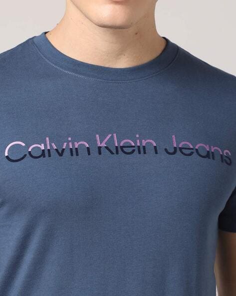 Calvin Klein Jeans Printed Men Round Neck Dark Blue T-Shirt - Buy Calvin  Klein Jeans Printed Men Round Neck Dark Blue T-Shirt Online at Best Prices  in India