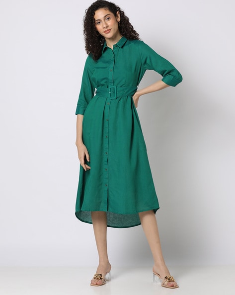 Button-Down Shirt Dress with Belt