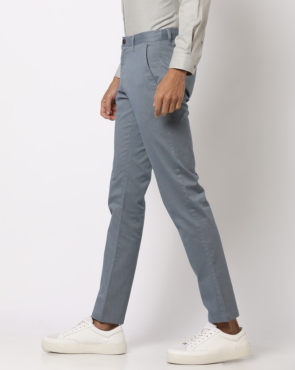 Tailored Fit Dusty Blue Linen Trousers | Buy Online at Moss