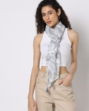 Paisley Print Scarf with Tassels