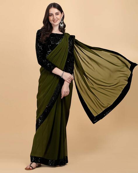 UPPADA SILK SAREE Black With Green Color - Wavesarees.com – weavesarees.com